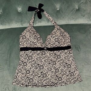 Athena Black and Cream Halter Swim Top